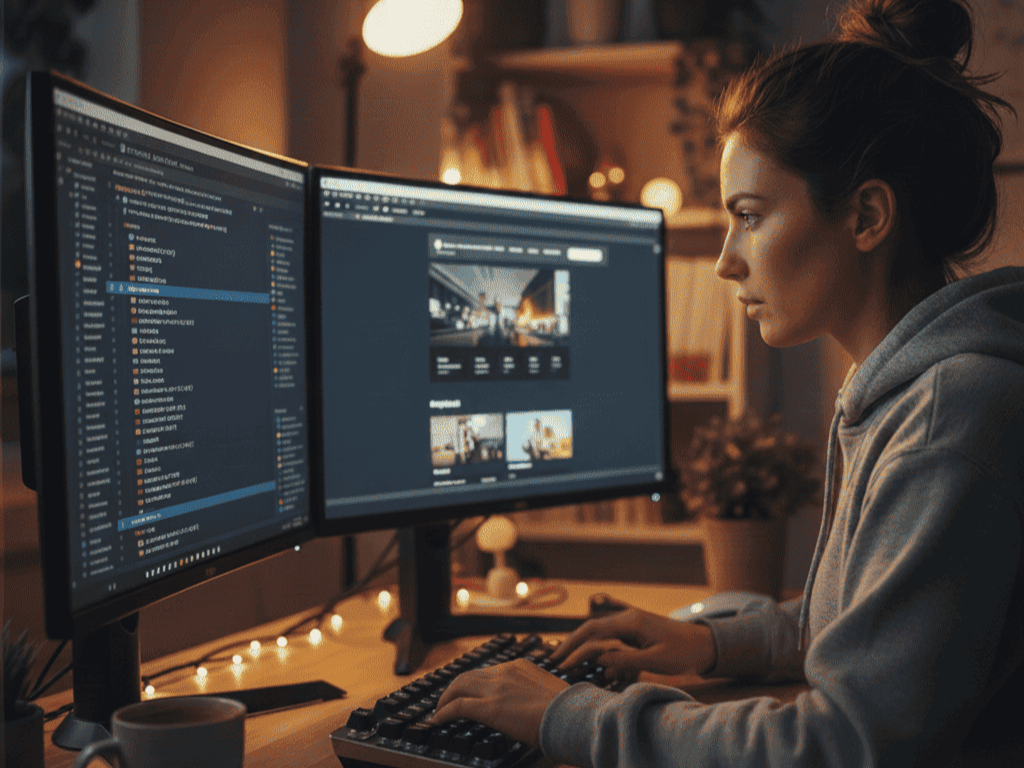 Pantallas con código en un setup de desarrollador